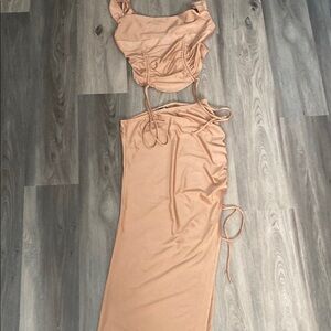 Elegant Tan Two-Piece Dress